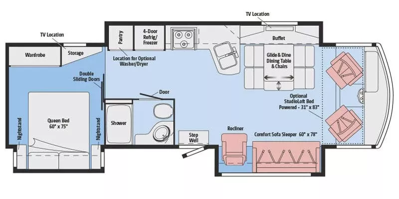 33' 2016 Itasca Sunova 33C w/3 Slides Floorplan