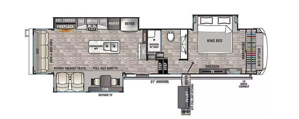 42' 2021 Forest River Cedar Creek Champagne 38EL w/3 Slides Floorplan
