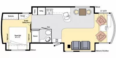 34' 2010 Winnebago Sightseer 33C w/3 Slides Floorplan