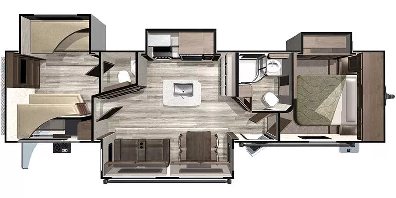 37' 2019 Highland RV Open Range 328BHS w/4 Slides - Bunk House Floorplan