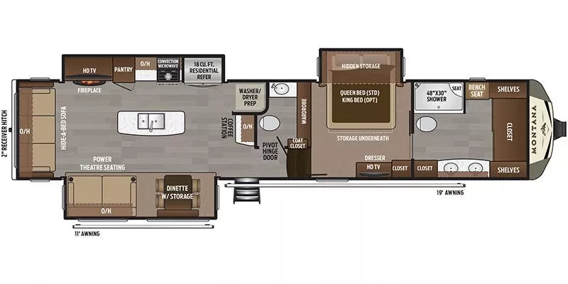 41' 2018 Keystone Montana 3931FB w/3 Slides Floorplan