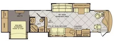 41' 2014 Fleetwood Discovery 40X 380hp Cummins w/3 Slides Floorplan