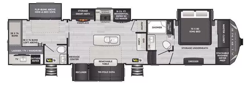 40' 2025 Keystone Alpine Avalanche 378BH w/4 Slides - Bunk House Floorplan