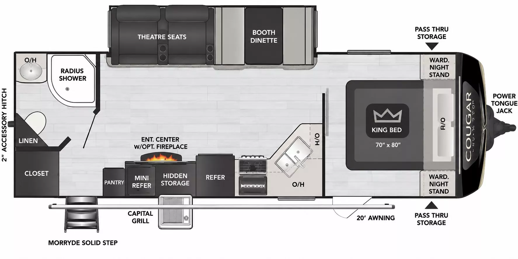 30' 2023 Keystone Cougar 26RBS w/Slide Floorplan