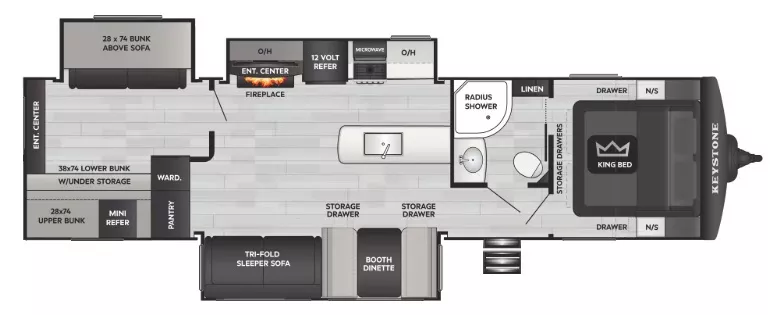 37' 2020 Keystone Cougar 34TBS w/3 Slides - Bunk House Floorplan
