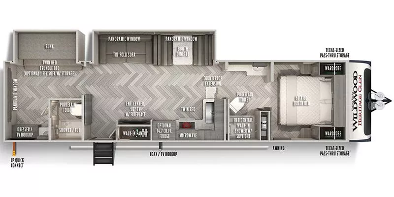 37' 2020 Forest River Wildwood Heritage Glen 322BH w/2 Slides - Bunk House Floorplan