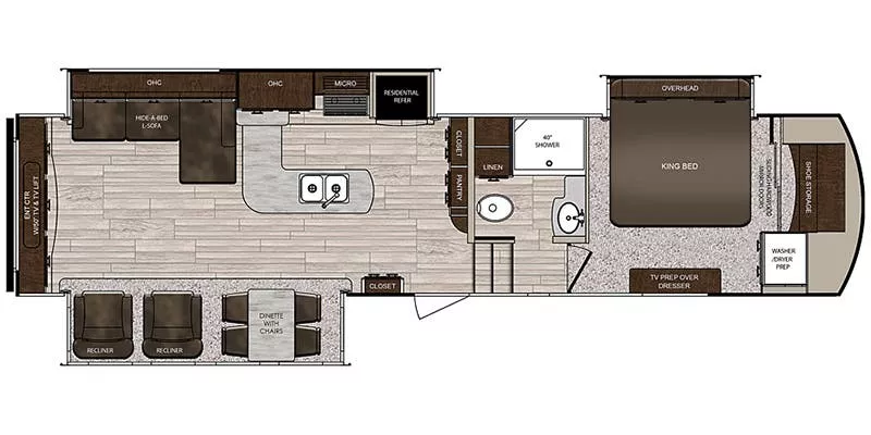 38' 2019 Forest River Sanibel 3402WB w/3 Slides Floorplan