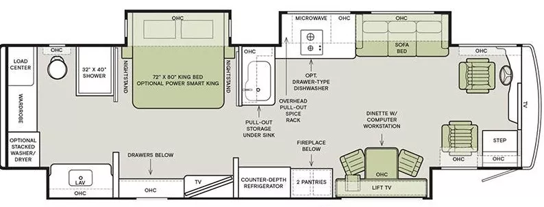 37' 2020 Tiffin Allegro Bus 35CP 450hp Cummins w/3 Slides Floorplan