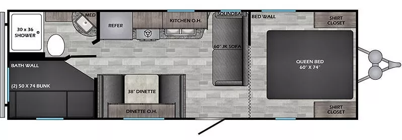 28' 2022 Crossroads Zinger Lite 252BH - Bunk House Floorplan
