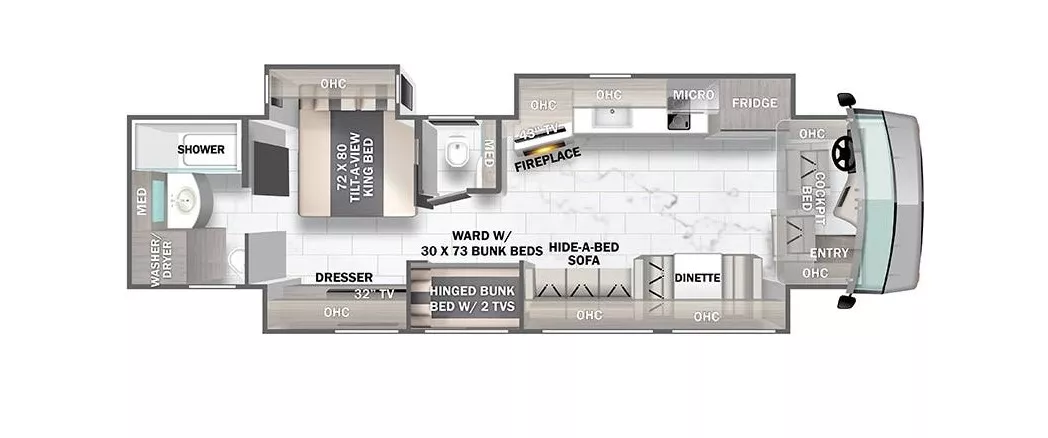 41' 2023 Forest River Berkshire Xl 40C 380hp Cummins w/3 Slides - Bunk House Floorplan