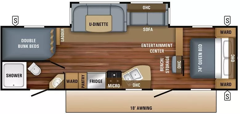 34' 2018 Jayco Jay Flight 28BHBE w/Slide - Bunk House Floorplan