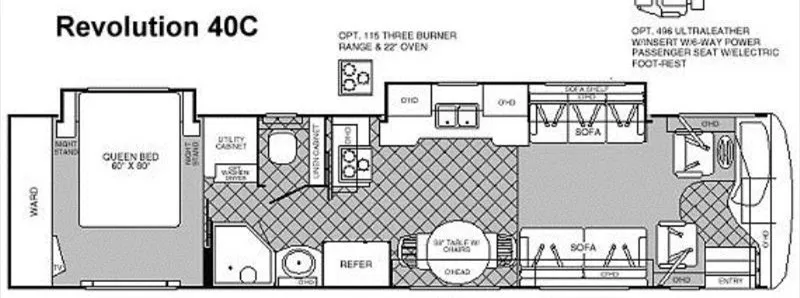 40' 2001 Fleetwood Revolution 40C 330hp Cummins w/2 Slides Floorplan
