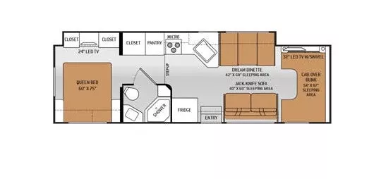 32' 2015 Thor Four Wind 31W w/Slide Floorplan