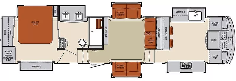 41' 2022 Forest River Columbus 388FK w/6 Slides Floorplan