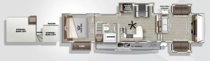 42' 2022 Forest River Sabre Cobalt 37FLL w/4 Slides Floorplan