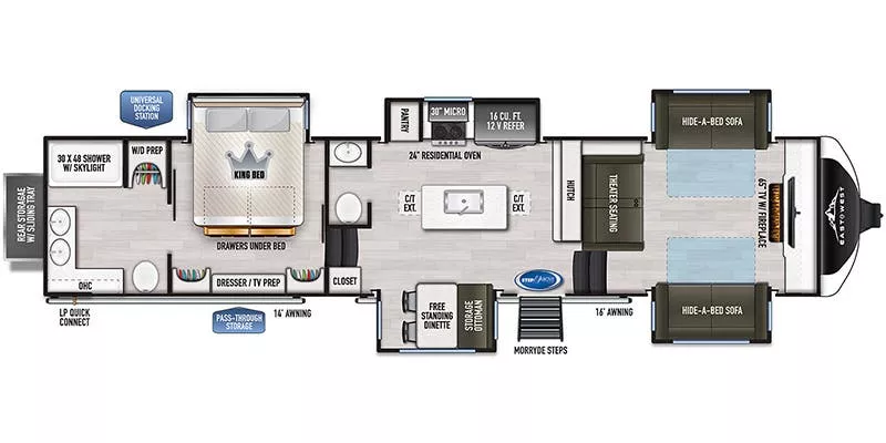 41' 2023 East To West Ahara 380FL w/4 Slides Floorplan