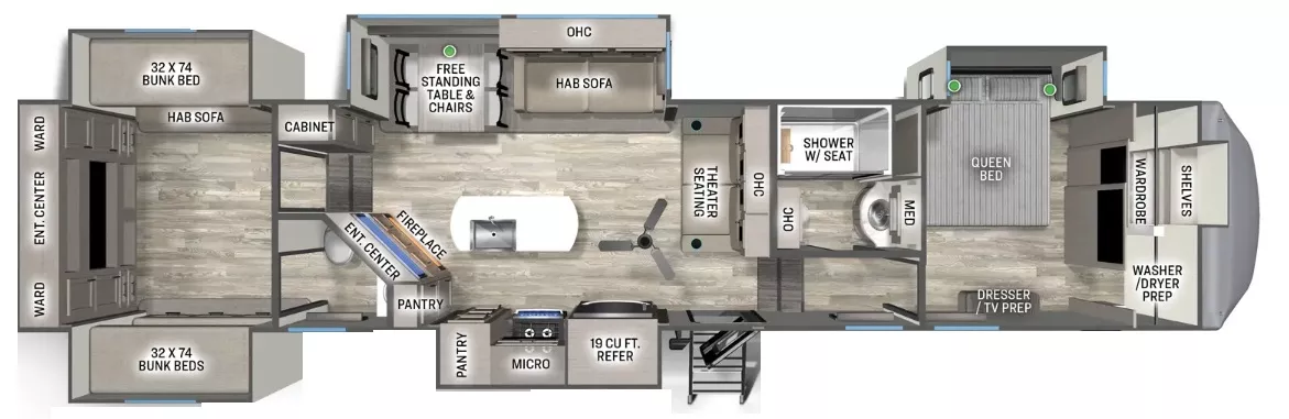 44' 2023 Forest River Sierra Luxury 388BHRD w/5 Slides - Bunk House Floorplan