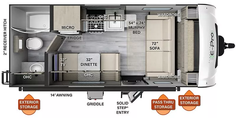 20' 2023 Forest River Flagstaff E-Pro E19FD Floorplan