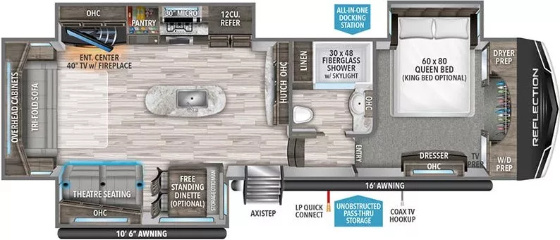 35' 2022 Grand Design Reflection 337RLS w/3 Slides Floorplan