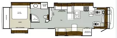 43' 2014 Forest River Charleston 430FK 450hp Cummins w/4 Slides Floorplan