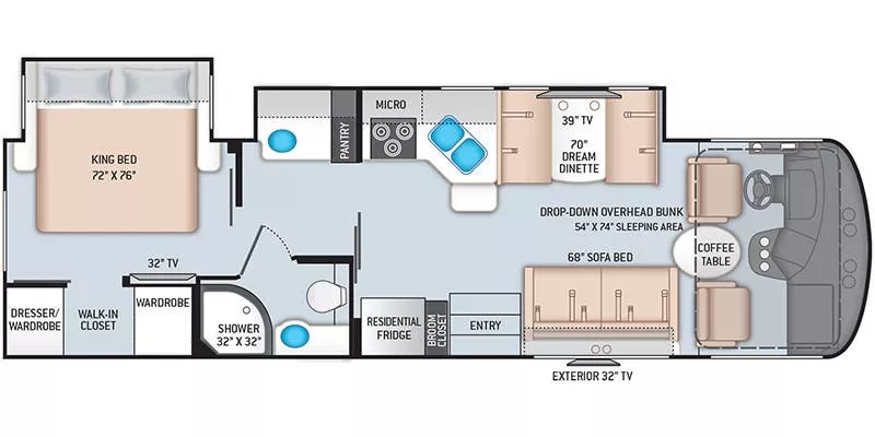 32' 2022 Thor Hurricane 31C w/2 Slides Floorplan