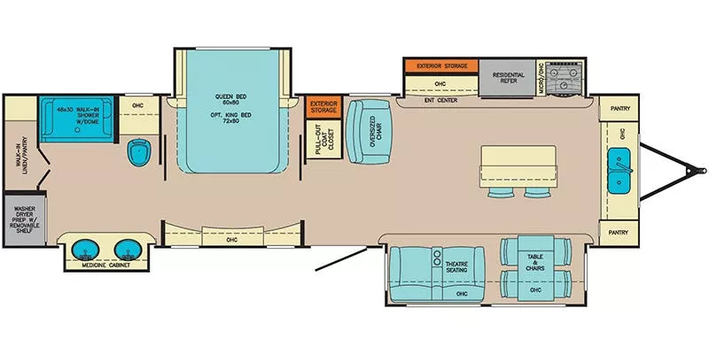 37' 2019 Palomino Columbus Castaway 86FK w/4 Slides Floorplan