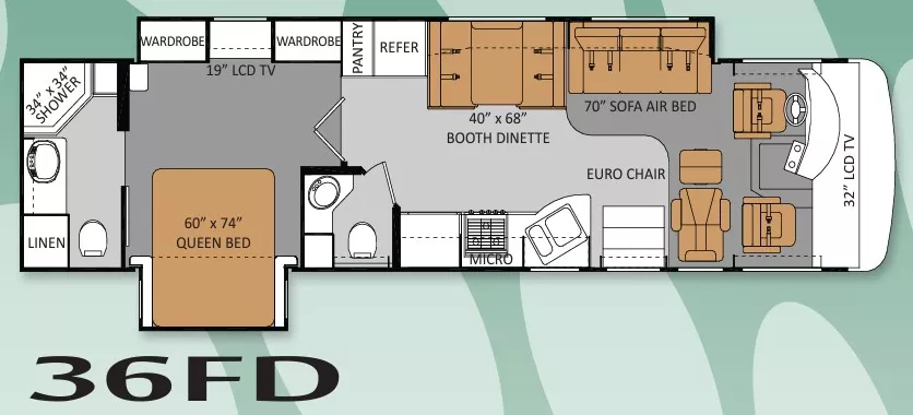 36' 2012 Thor Challenger 36FD w/2 Slides Floorplan