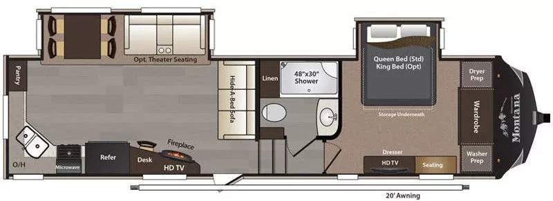 34' 2016 Keystone Montana High Country 293RK w/2 Slides Floorplan