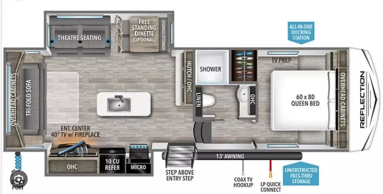 32' 2024 Grand Design Reflection 100 Series 28RL w/2 Slides Floorplan