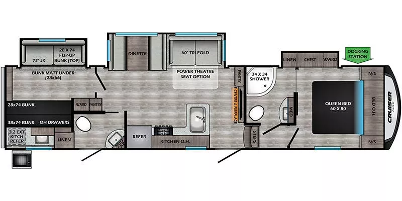 36' 2021 Crossroads Cruiser Aire 32BH w/3 Slides - Bunk House Floorplan