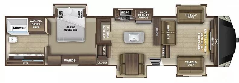43' 2021 Highland RV Silverstar 378RBS w/5 Slides Floorplan