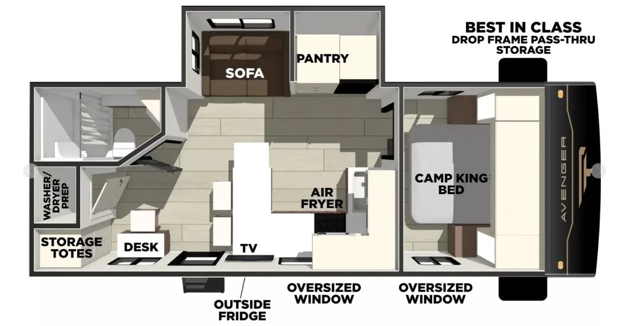 29' 2026 Primetime Avenger 25MKO w/Slide Floorplan