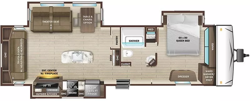 37' 2021 Highland RV Silverstar 322RLS w/3 Slides Floorplan