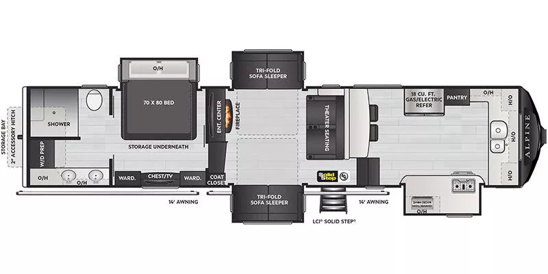 41' 2022 Keystone Alpine 3790FK w/4 Slides Floorplan
