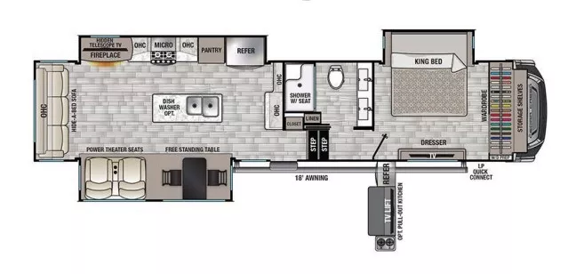 41' 2022 Forest River Cedar Creek 360RL w/3 Slides Floorplan