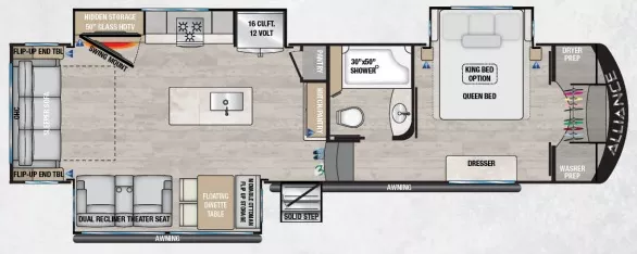 35' 2023 Alliance RV Avenue 32RLS w/3 Slides Floorplan