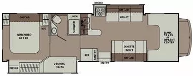 33' 2014 Forest River Coachmen Leprechaun 320B w/2 Slides - Bunk House Floorplan