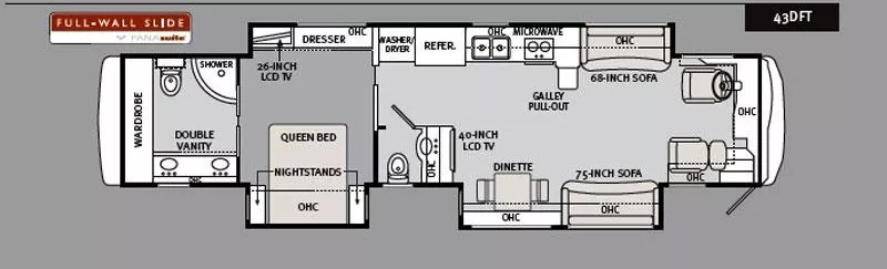 44' 2011 Monaco Diplomat 43DFT 425hp Cummins w/3 Slides Floorplan