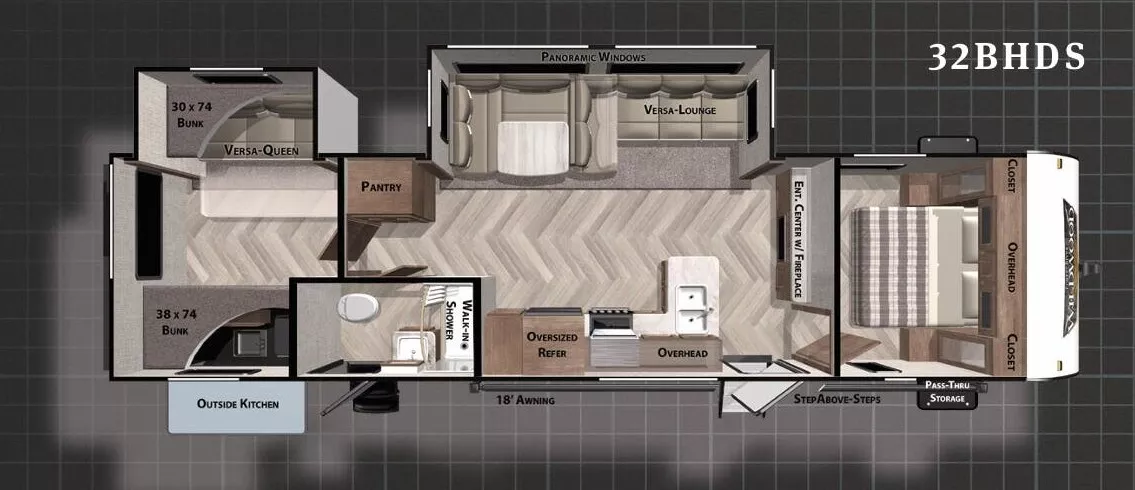 36' 2021 Forest River Wildwood 32BHDS - Bunk House Floorplan
