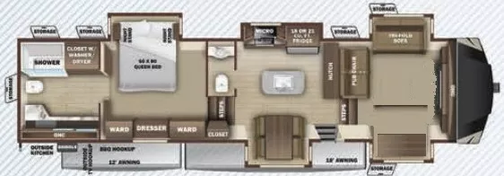 43' 2020 Highland RV Open Range 373RBS w/5 Slides Floorplan