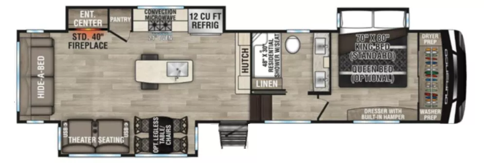37' 2023 Kz Durango 333RLT w/3 Slides Floorplan