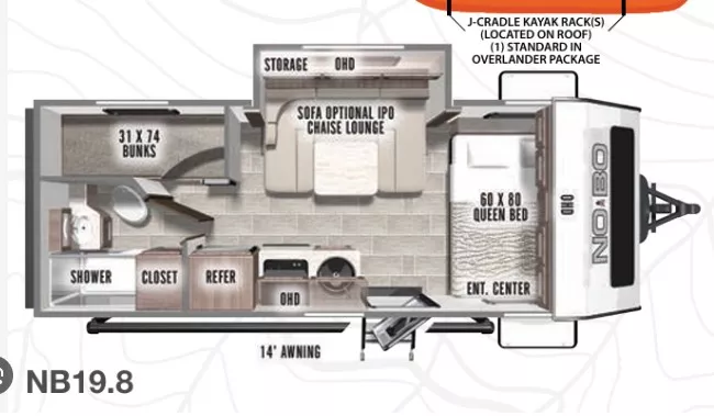 22' 2021 Forest River No Boundaries 19.8 w/Slide - Bunk House Floorplan
