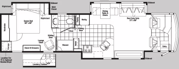40' 2005 Winnebago Vectra 40KD 400hp Cummins w/3 Slides Floorplan