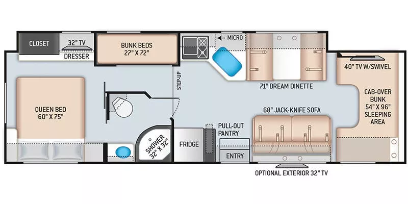 32' 2020 Thor Four Winds 31E w/Slide - Bunk House Floorplan