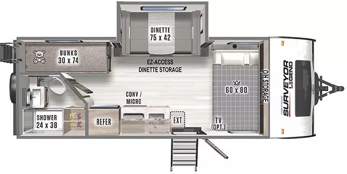 23' 2022 Forest River Surveyor Legend 19MBLE w/Slide Floorplan