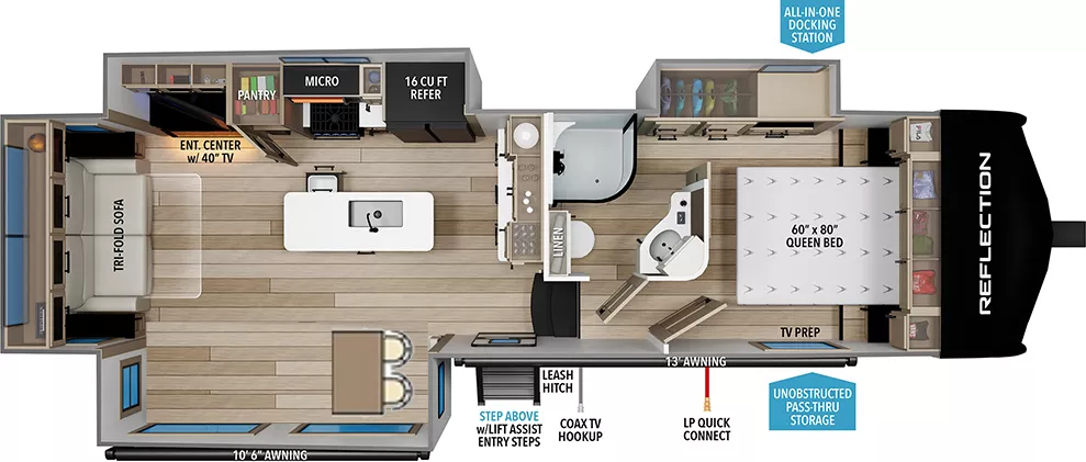 32' 2020 Grand Design Reflection 303RLS w/3 Slides Floorplan