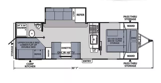 30' 2023 Coachmen Apex 256BHS w/Slide - Bunk House Floorplan