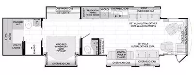 42' 2013 American Coach American Revolution 42T 450hp Cummins w/3 Slides Floorplan