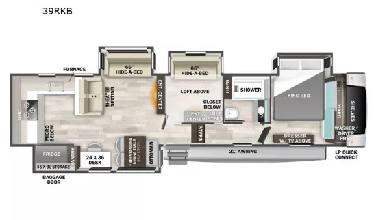 44' 2025 Forest River Cedar Creek 39RKB w/4 Slides - Bunk House Floorplan