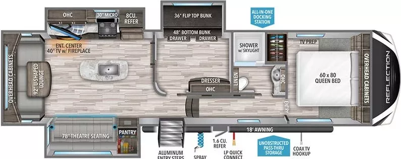 37' 2022 Grand Design Reflection 31MB w/3 Slides - Bunk House Floorplan